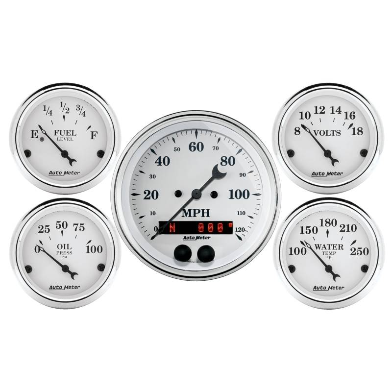 AutoMeter - AutoMeter GAUGE KIT, 5 PC., 3 3/8" & 2 1/16" , GPS SPEEDOMETER, OLD TYME WHITE 1650