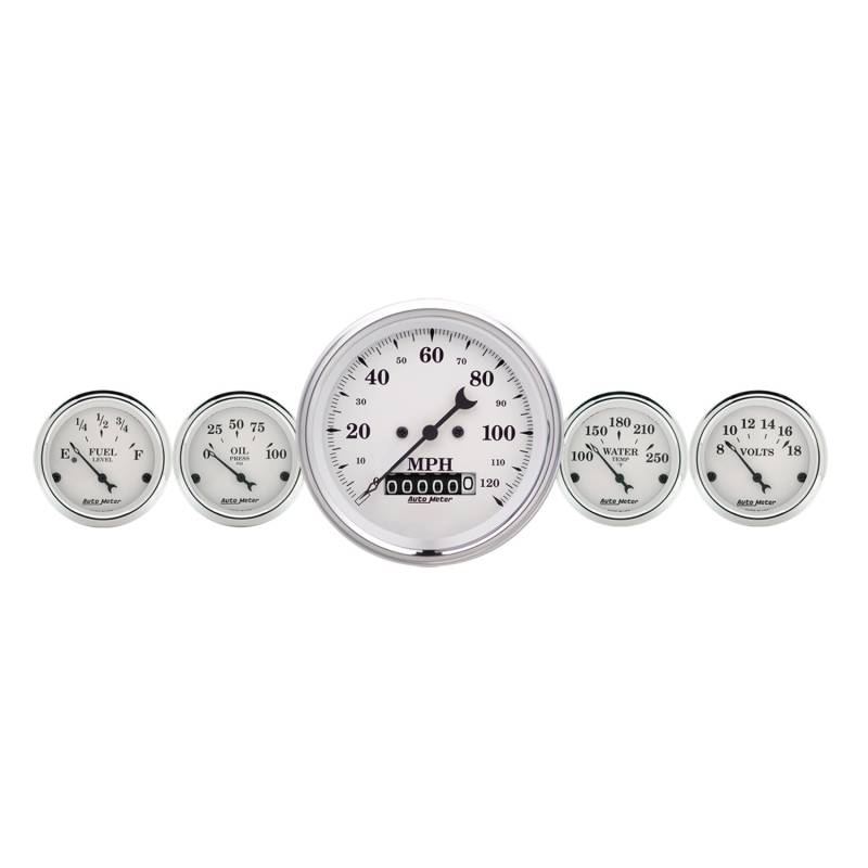 AutoMeter - AutoMeter GAUGE KIT, 5 PC., 3 3/8" & 2 1/16" , ELEC. SPEEDOMETER, OLD TYME WHITE 1640