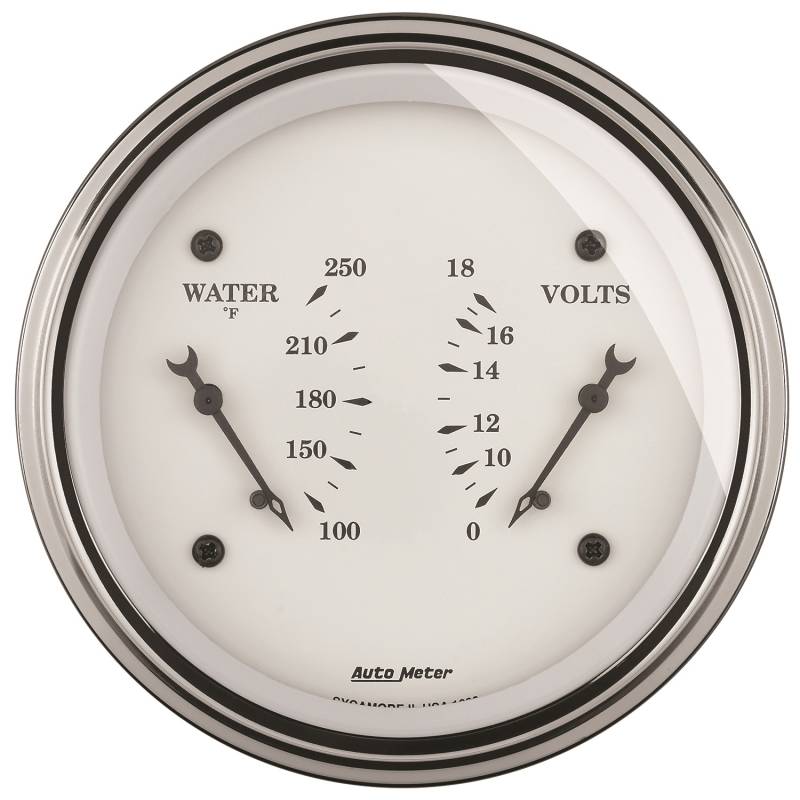 AutoMeter - AutoMeter GAUGE, DUAL, WTMP & VOLT, 3 3/8" , 250 Degrees F & 18V, ELEC, OLD TYME WHITE 1630