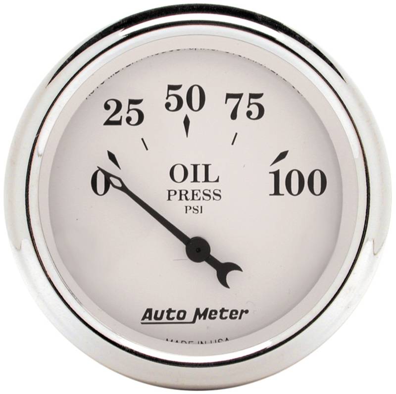 AutoMeter - AutoMeter GAUGE, OIL PRESS, 2 1/16" , 100PSI, ELEC, OLD TYME WHITE 1628