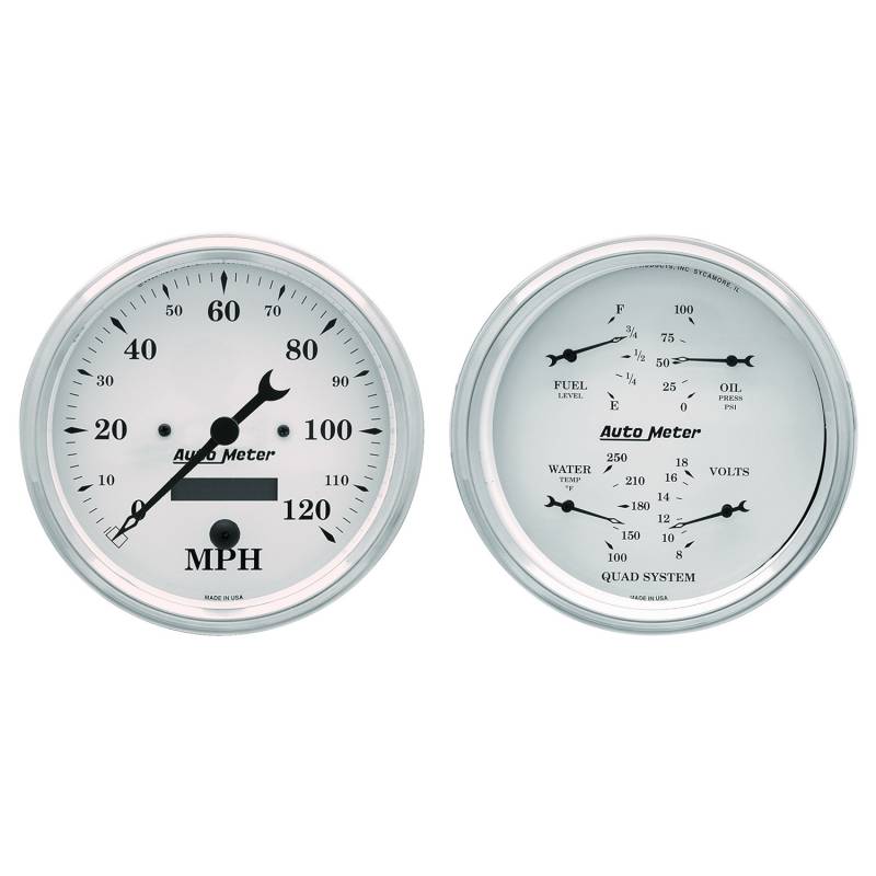 AutoMeter - AutoMeter GAUGE KIT, 2 PC., QUAD & SPEEDOMETER, 5" , OLD TYME WHITE 1603