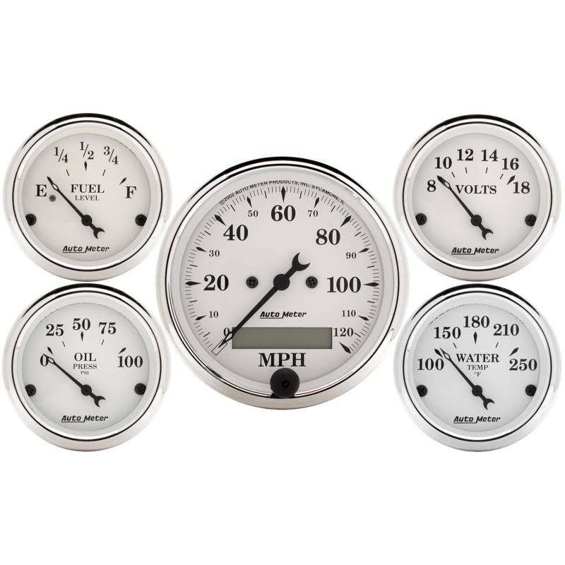 AutoMeter - AutoMeter GAUGE KIT, 5 PC., 3 1/8" & 2 1/16" , ELEC. SPEEDOMETER, OLD TYME WHITE 1602