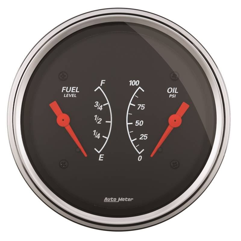 AutoMeter - AutoMeter GAUGE, DUAL, FUEL & OILP, 3 3/8" , 0OE-90OF & 100PSI, ELEC, DESIGNER BLACK 1434