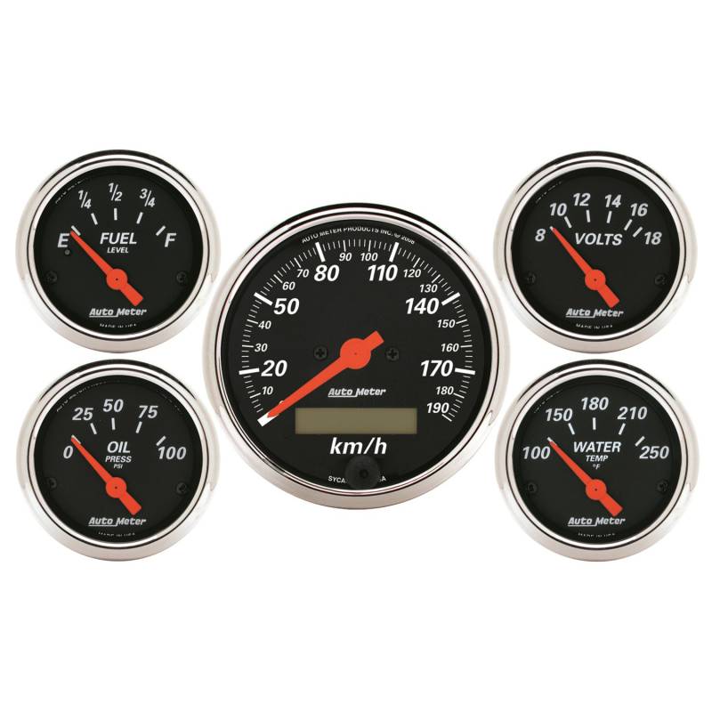 AutoMeter - AutoMeter GAUGE KIT, 5 PC., 3 1/8" & 2 1/16" , ELEC. KM/H SPEEDOMETER, DESIGNER BLACK 1421-M