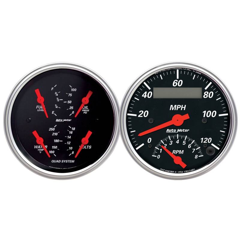 AutoMeter - AutoMeter GAUGE KIT, 2 PC., QUAD & TACH/SPEEDO, 3 3/8" , DESIGNER BLACK 1409