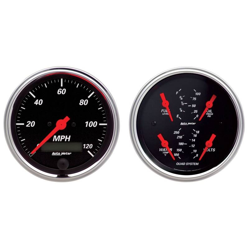 AutoMeter - AutoMeter GAUGE KIT, 2 PC., QUAD & SPEEDOMETER, 3 3/8" , DESIGNER BLACK 1408