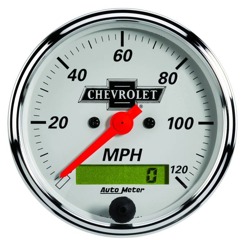 AutoMeter - AutoMeter GAUGE, SPEEDO, 3 1/8" , 120MPH, ELEC PROG W/ LCD ODO, CHEVROLET HERITAGE BOWTIE 1388-00408