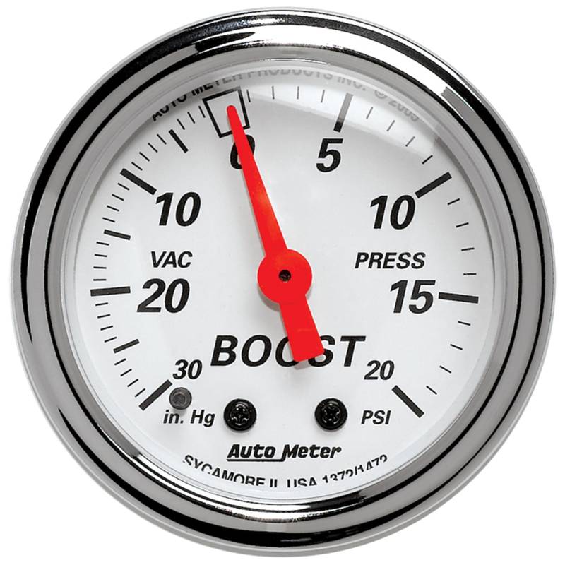 AutoMeter - AutoMeter GAUGE, VAC/BOOST, 2 1/16" , 30INHG-20PSI, MECHANICAL, ARCTIC WHITE 1372