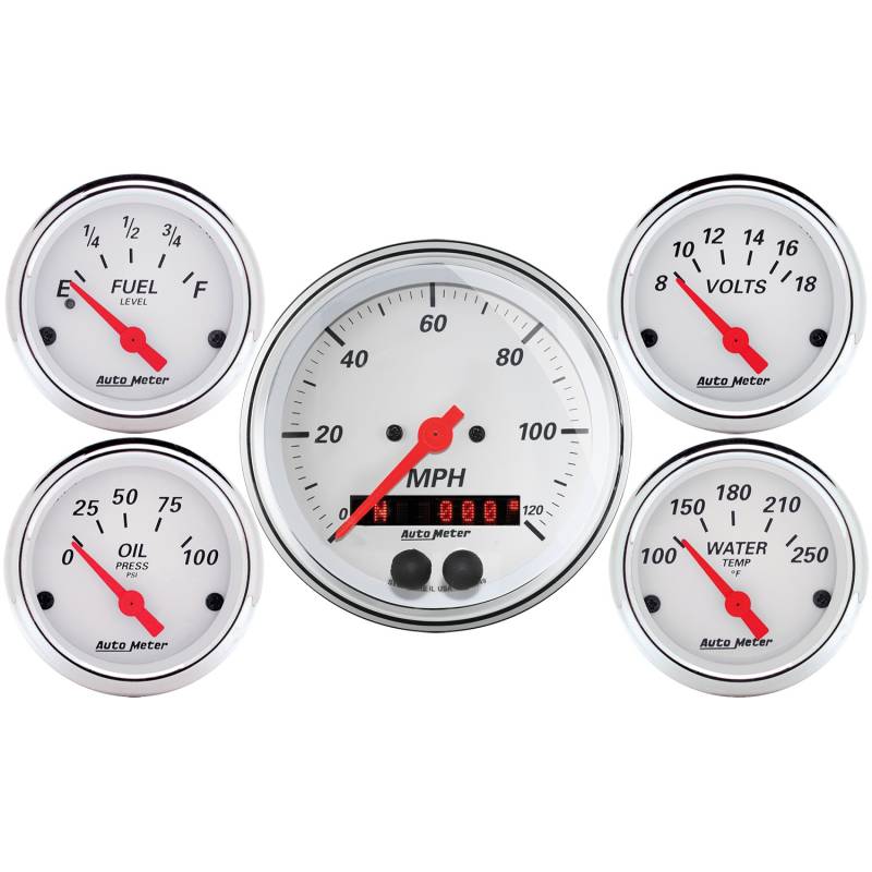 AutoMeter - AutoMeter GAUGE KIT, 5 PC., 3 3/8" & 2 1/16" , GPS SPEEDOMETER, ARCTIC WHITE 1350