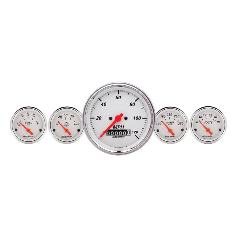 AutoMeter - AutoMeter GAUGE KIT, 5 PC., 3 3/8" & 2 1/16" , ELEC. SPEEDOMETER, ARCTIC WHITE 1340