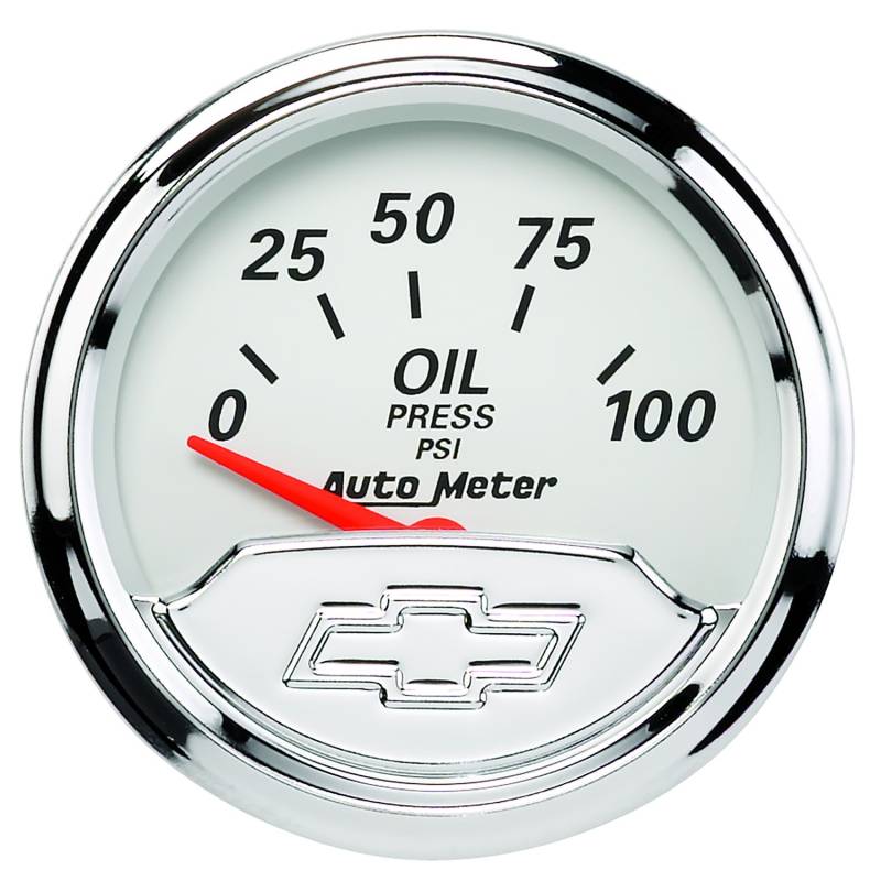 AutoMeter - AutoMeter GAUGE, OIL PRESS, 2 1/16" , 100PSI, ELEC, CHEVROLET HERITAGE BOWTIE 1327-00408