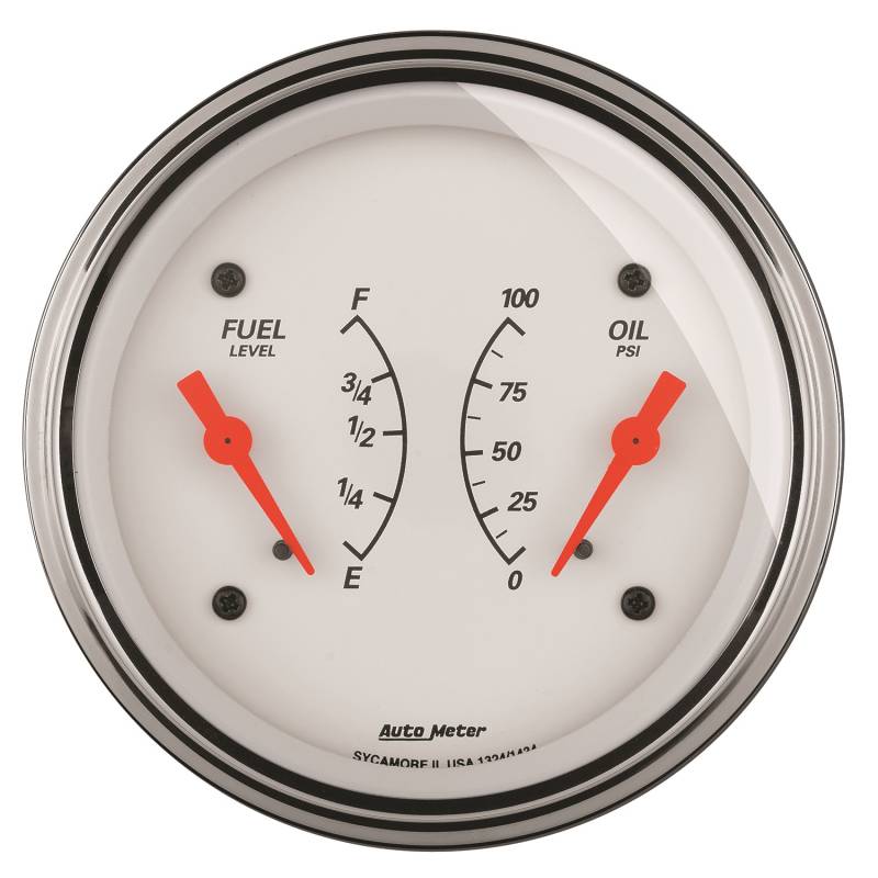 AutoMeter - AutoMeter GAUGE, DUAL, FUEL & OILP, 3 3/8" , 240OE-33OF & 100PSI, ELEC, ARCTIC WHITE 1313