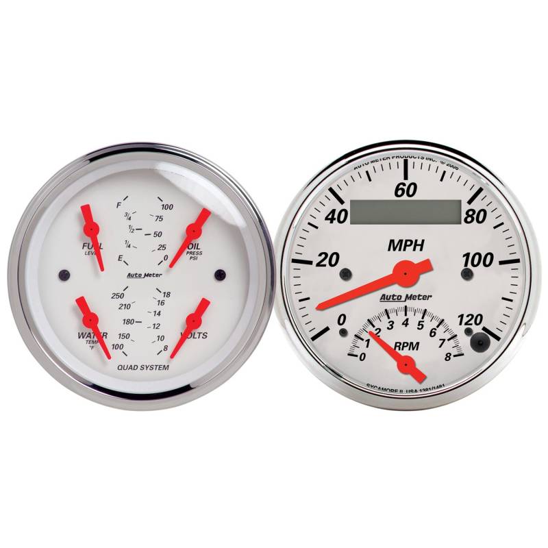 AutoMeter - AutoMeter GAUGE KIT, 2 PC., QUAD & TACH/SPEEDO, 3 3/8" , ARCTIC WHITE 1309