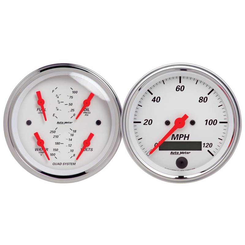 AutoMeter - AutoMeter GAUGE KIT, 2 PC., QUAD & SPEEDOMETER, 3 3/8" , ARCTIC WHITE 1308