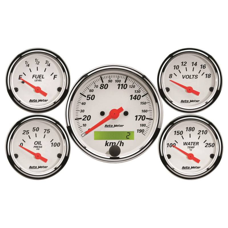 AutoMeter - AutoMeter GAUGE KIT, 5 PC., 3 1/8" & 2 1/16" , ELEC. KM/H SPEEDO., ARCTIC WHITE 1302-M