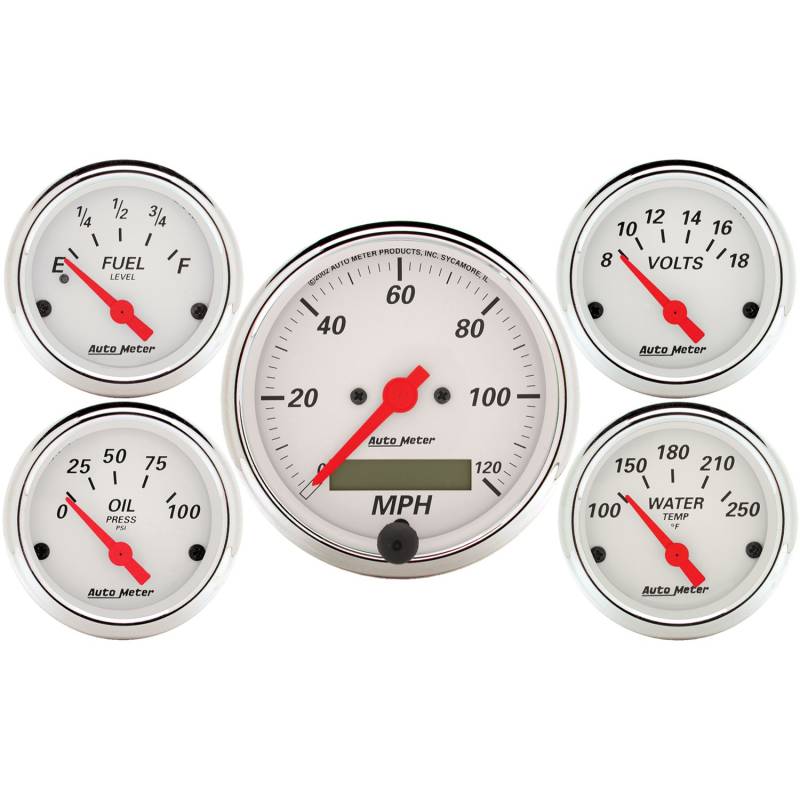 AutoMeter - AutoMeter GAUGE KIT, 5 PC., 3 1/8" & 2 1/16" , ELEC. SPEEDOMETER, ARCTIC WHITE 1302