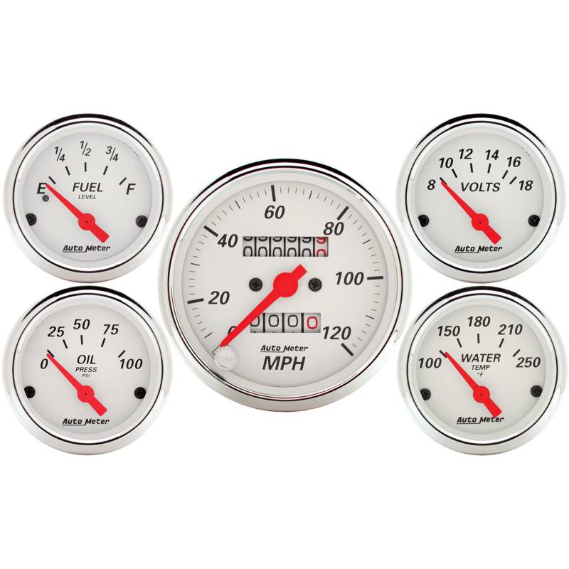 AutoMeter - AutoMeter GAUGE KIT, 5 PC., 3 1/8" & 2 1/16" , MECH. SPEEDOMETER, ARCTIC WHITE 1300