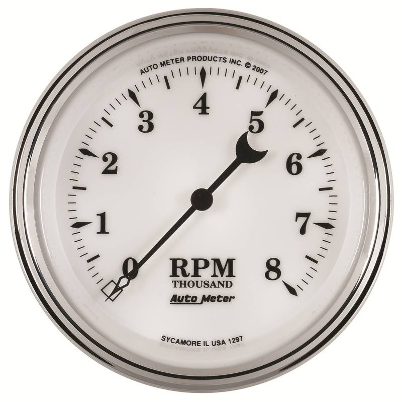 AutoMeter - AutoMeter GAUGE, TACHOMETER, 3 3/8" , 8K RPM, IN-DASH, OLD TYME WHITE II 1297