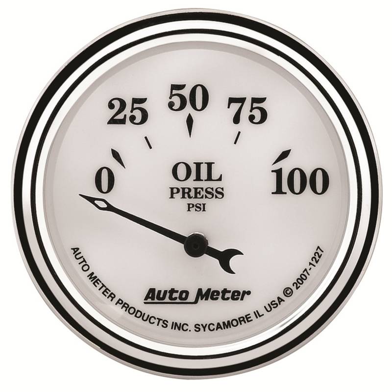 AutoMeter - AutoMeter GAUGE, OIL PRESS, 2 1/16" , 100PSI, ELEC, OLD TYME WHITE II 1227