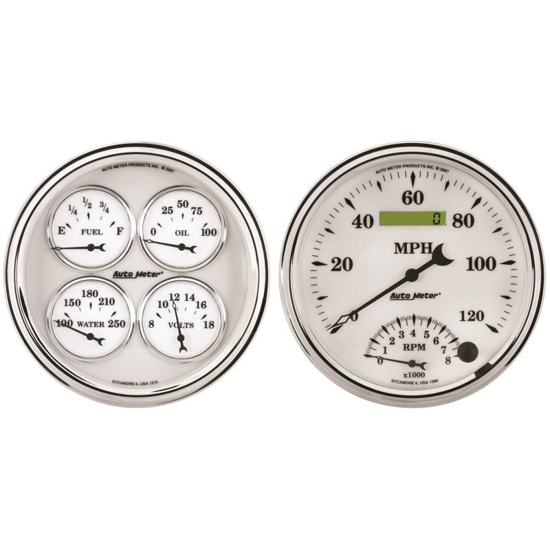 AutoMeter - AutoMeter GAUGE KIT, 2 PC., QUAD & TACH/SPEEDO, 5" , OLD TYME WHITE II 1203