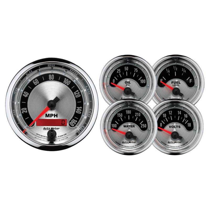 AutoMeter - AutoMeter GAUGE KIT, 5 PC., 3 3/8" & 2 1/16" , ELEC. SPEEDOMETER, AMERICAN MUSCLE 1202