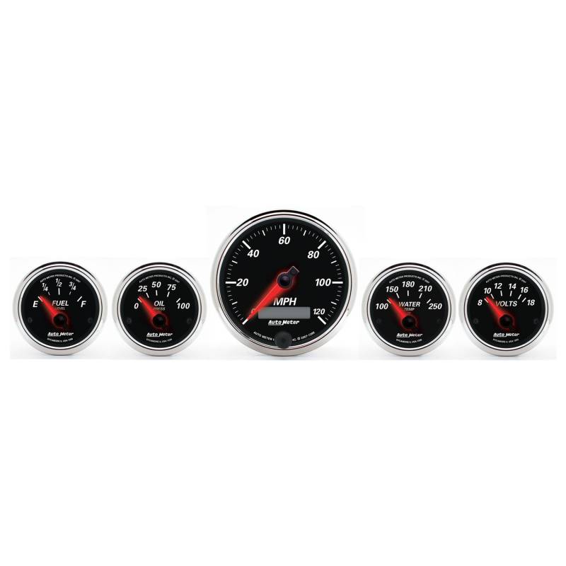 AutoMeter - AutoMeter GAUGE KIT, 5 PC., 3 3/8" & 2 1/16" , ELEC. SPEEDOMETER, DESIGNER BLACK II 1201