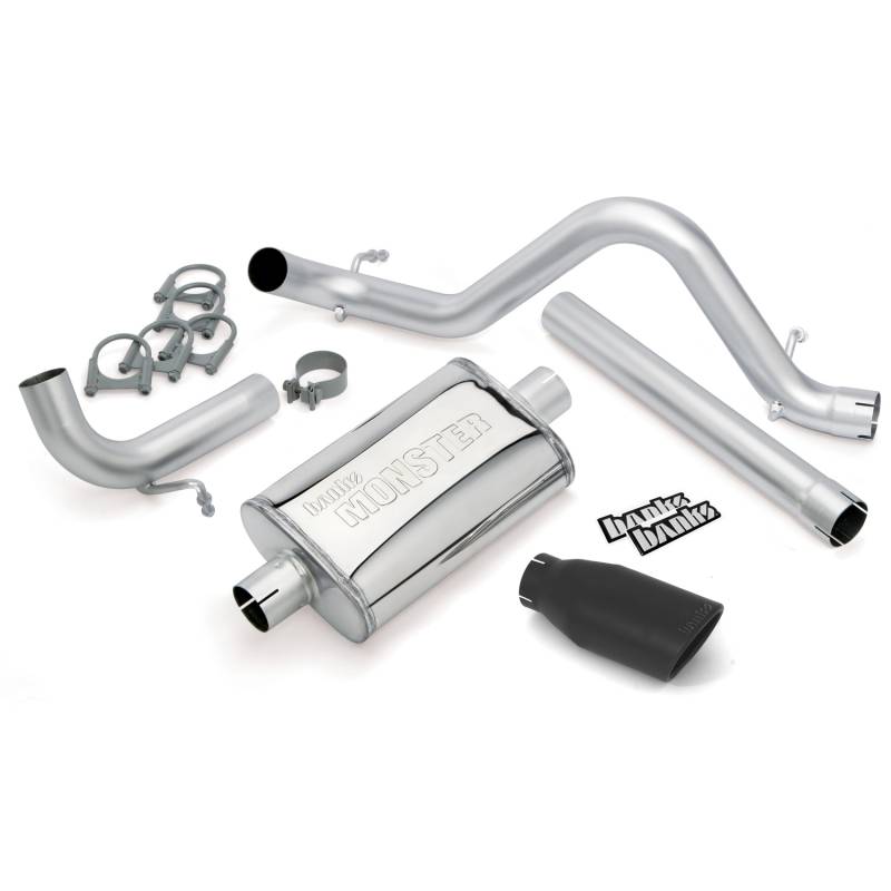 Banks Power - Monster Exhaust System Single Exit Black Ob Round Tip 12-18 Jeep 3.6L Wrangler JK Unlimited 4 Door Banks Power