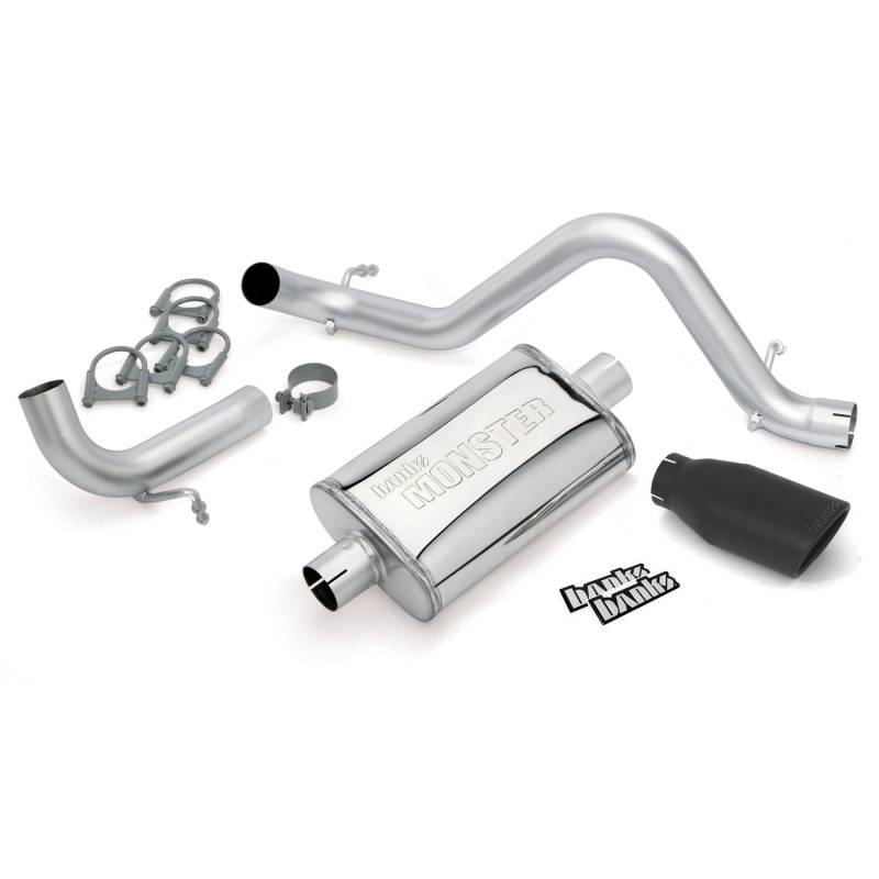 Banks Power - Monster Exhaust System Single Exit Black Ob Round Tip 12-18 Jeep 3.6L Wrangler JK 2 Door Banks Power