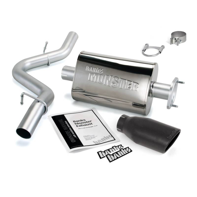 Banks Power - Monster Exhaust System Single Exit Black Ob Round Tip 04-06 Jeep 4.0L Wrangler Banks Power