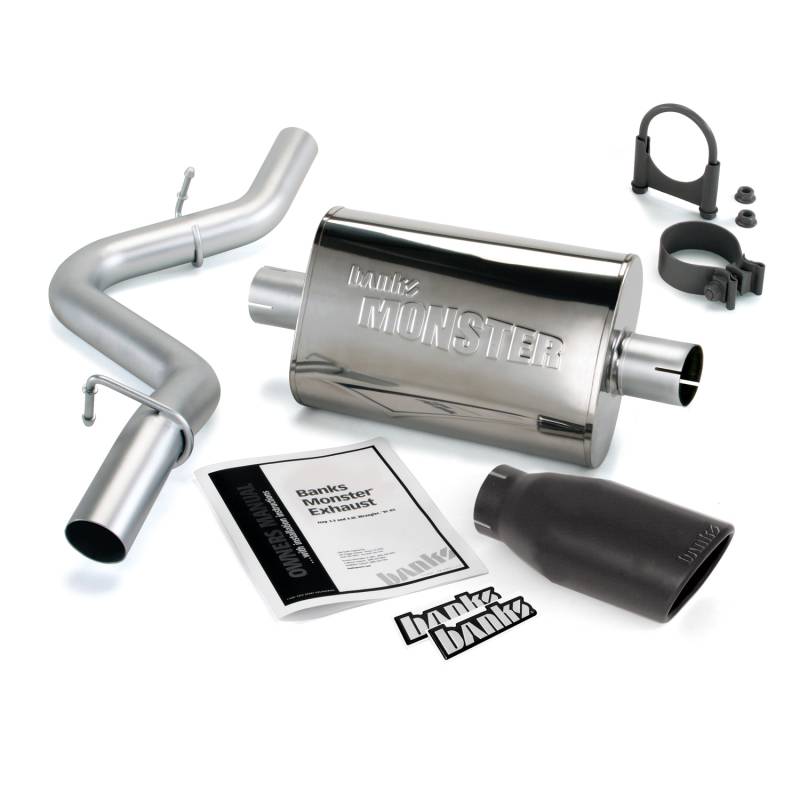 Banks Power - Monster Exhaust System Single Exit Black Ob Round Tip 97-99 Jeep 2.5/4.0L Wrangler Banks Power