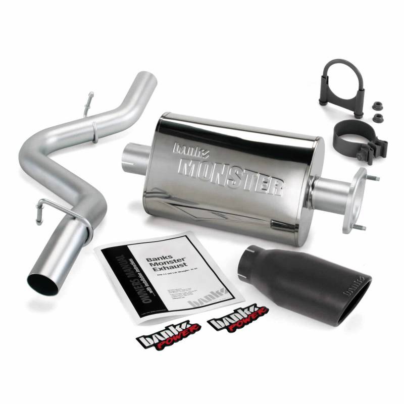 Banks Power - Monster Exhaust System Single Exit Black Ob Round Tip 91-95 Jeep 4.0L Wrangler Banks Power