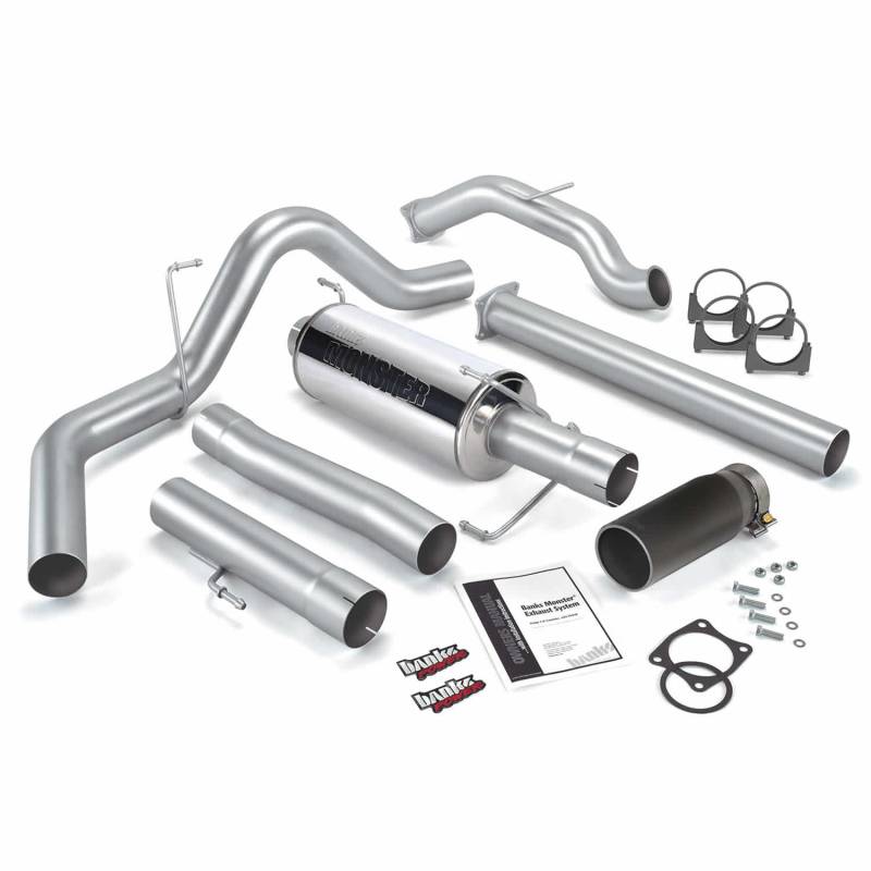 Banks Power - Monster Exhaust System Single Exit Black Round Tip 03-04 Dodge 5.9 SCLB/CCSB No Catalytic Converter Banks Power