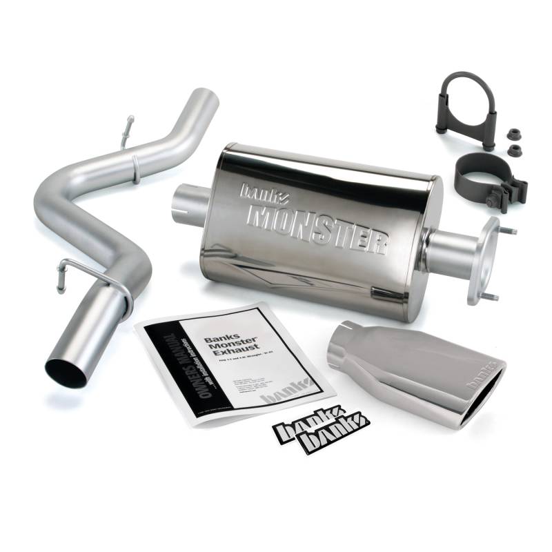 Banks Power - Monster Exhaust System Single Exit Chrome Ob Round Tip 04-06 Jeep 4.0L Wrangler Unlimited LJ Banks Power