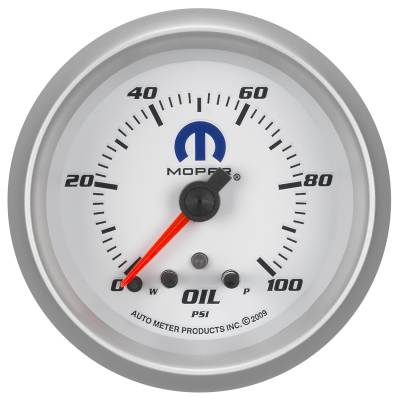 AutoMeter GAUGE, OIL PRESS, 2 5/8" , 100PSI, STEPPER MOTOR W/ PEAK & WARN, WHITE, MOPAR 880249