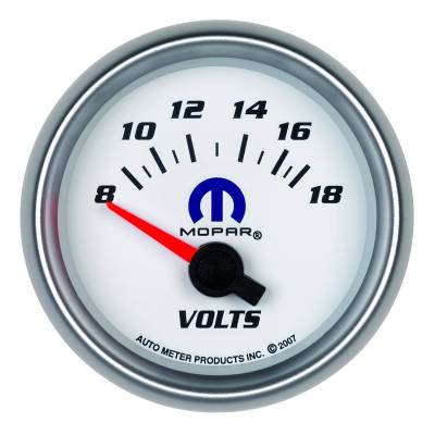 AutoMeter GAUGE, VOLTMETER, 2 1/16" , 18V, ELECTRIC, WHITE, MOPAR 880035