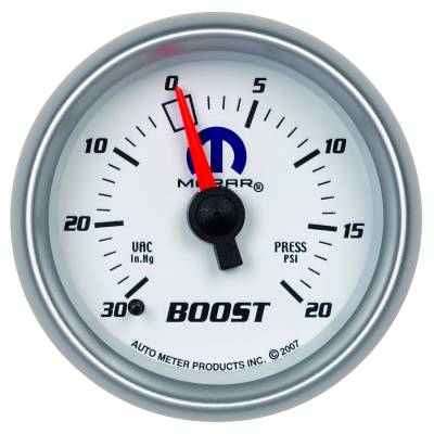 AutoMeter GAUGE, VAC/BOOST, 2 1/16" , 30INHG-20PSI, MECHANICAL, WHITE, MOPAR 880026