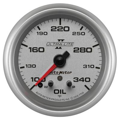 AutoMeter GAUGE,OIL TEMP,2 5/8",340 Degrees F,STEPPER MOTOR W/ PEAK & WARN,ULTRA-LITE II 7756