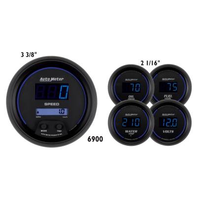 AutoMeter GAUGE KIT, 5 PC, 3 3/8" & 2 1/16" , ELEC SPEEDOMETER, DIGITAL, BLK W/ BLUE LED 6900