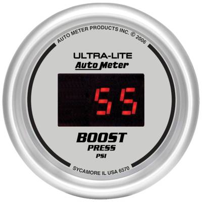 AutoMeter GAUGE, BOOST, 2 1/16" , 60PSI, DIGITAL, SILVER DIAL W/ RED LED 6570