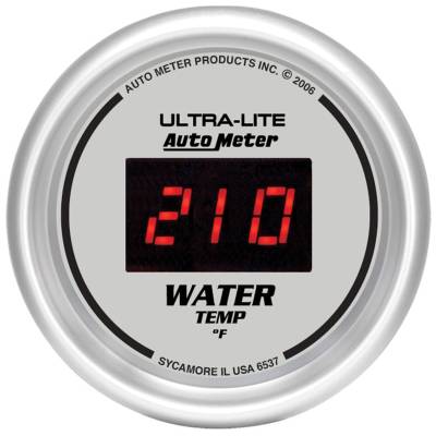 AutoMeter GAUGE, WATER TEMP, 2 1/16" , 340 Degrees F, DIGITAL, SILVER DIAL W/ RED LED 6537