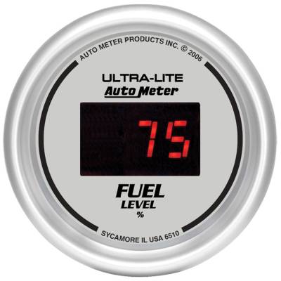 AutoMeter GAUGE, FUEL LEVEL, 2 1/16" , 0-280O PROGRAM., DIGITAL, SILVER DIAL W/ RED LED 6510