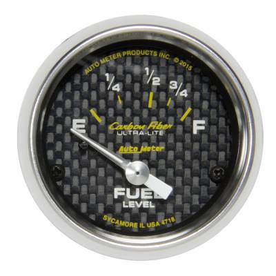 AutoMeter GAUGE, FUEL LEVEL, 2 1/16" , 16OE TO 158OF, ELEC, CARBON FIBER 4718