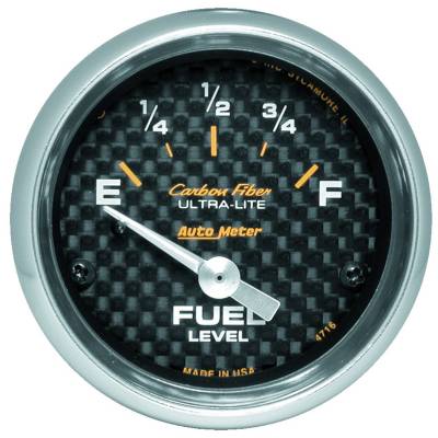 AutoMeter GAUGE, FUEL LEVEL, 2 1/16" , 240OE TO 33OF, ELEC, CARBON FIBER 4716