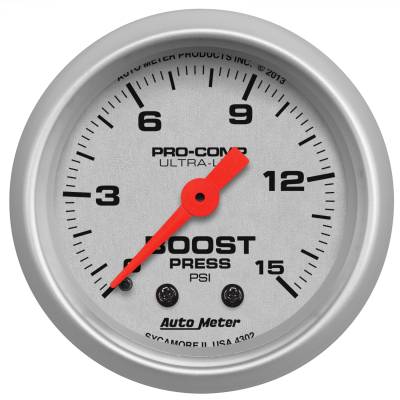 AutoMeter GAUGE, BOOST, 2 1/16" , 15PSI, MECHANICAL, ULTRA-LITE 4302