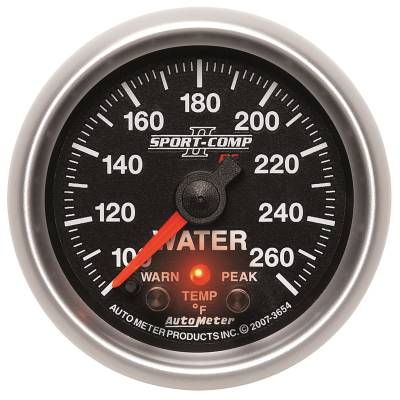 AutoMeter GAUGE,WATER TEMP,2 1/16",100-260 Deg. F,STEPPER MOTOR W/PEAK&WRN,SPORT-COMP II 3654