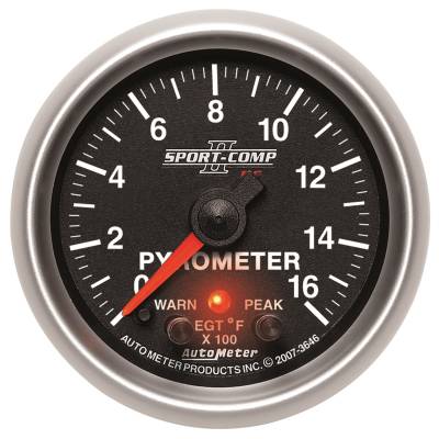 AutoMeter GAUGE,PYROMETER (EGT),2 1/16",1600 Deg. F,STEPPER MOTOR W/PK&WRN,SPORT-COMP II 3646