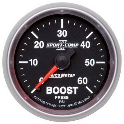 AutoMeter GAUGE, BOOST, 2 1/16" , 60PSI, MECHANICAL, SPORT-COMP II 3605