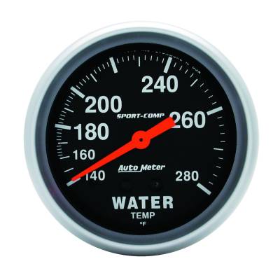 AutoMeter GAUGE, WATER TEMP, 2 5/8" , 140-280 Degrees F, MECHANICAL, SPORT-COMP 3431