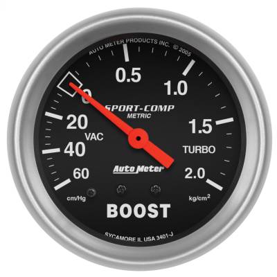 AutoMeter GAUGE, VAC/BOOST, 2 5/8" , 60CMHG - 2.1KG/CM2, MECHANICAL, SPORT-COMP 3401-J