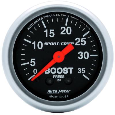 AutoMeter GAUGE, BOOST, 2 1/16" , 35PSI, MECHANICAL, SPORT-COMP 3304